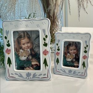 Vintage Floral Ceramic Picture Frame Set - White with Multicolor Accents